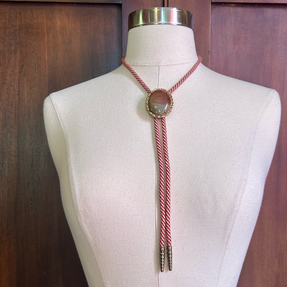 Vintage Polished Jasper Stone Bolo Tie - Picture 10 of 10